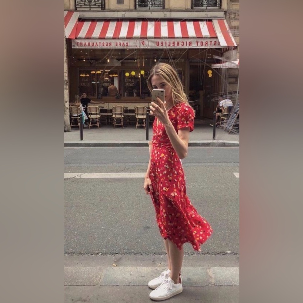 Red floral Teale Dress by Réalisation Par